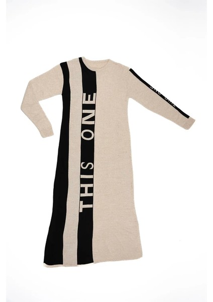 Kadın Krem This One Yazılı Uzun Triko Elbise indirimleri