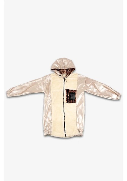 Kadın Krem Kapşonlu Kürk Leopar Detaylı Fırsat Mont indirimleri