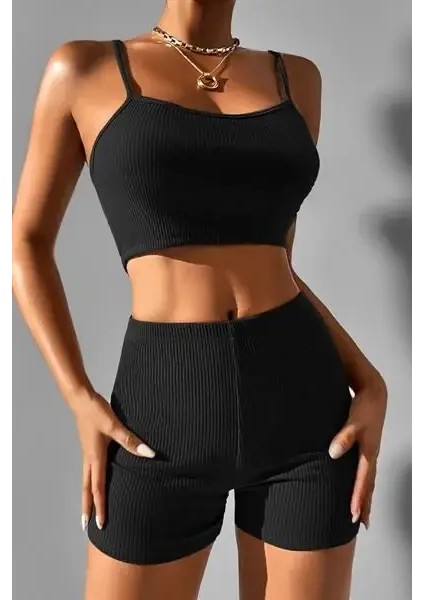 Kadın Kaşkorse Siyah Kolsuz Ip Askılı Ikili Set indirimleri