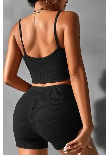 Kadın Kaşkorse Siyah Kolsuz Ip Askılı Ikili Set