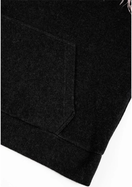 Kadın Gri Omuzdan Kola Pullu Kapşonlu Cepli Sweatshirt