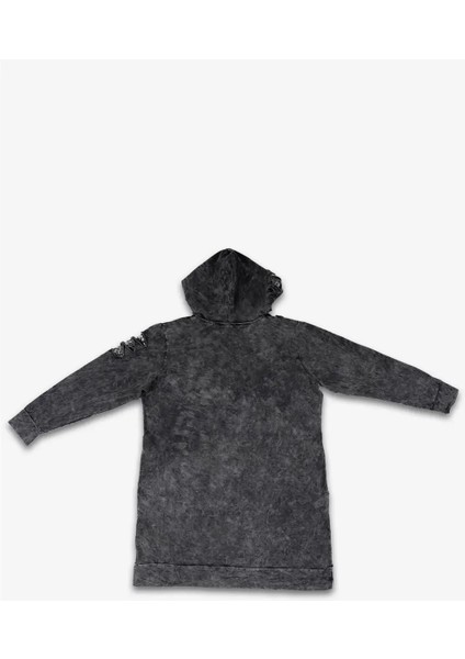 Kadın Gri Mermer Desenli Uzun Sweatshirt