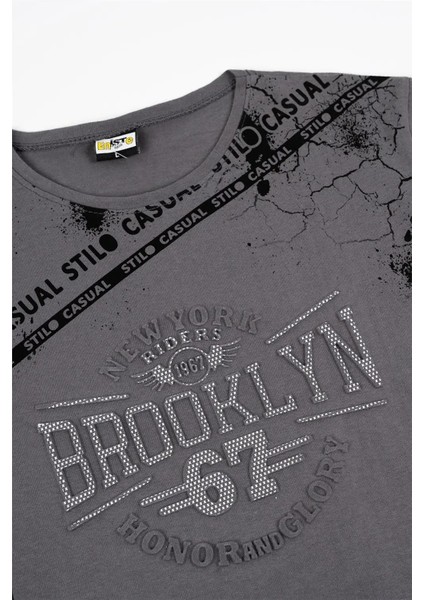 Kadın Gri Baskılı Desen Tişört