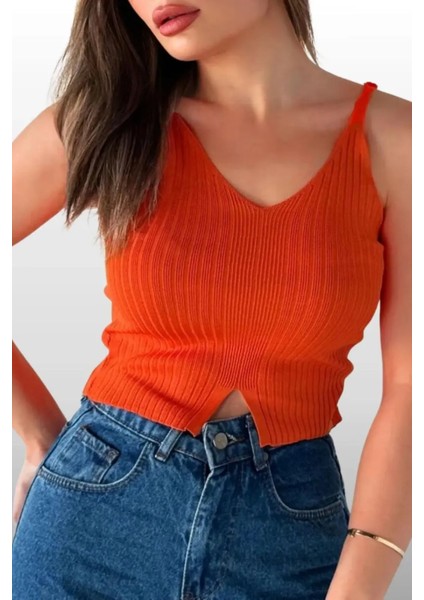 Kadın Camel Askılı Cut Out Fitted Slim Crop indirimleri