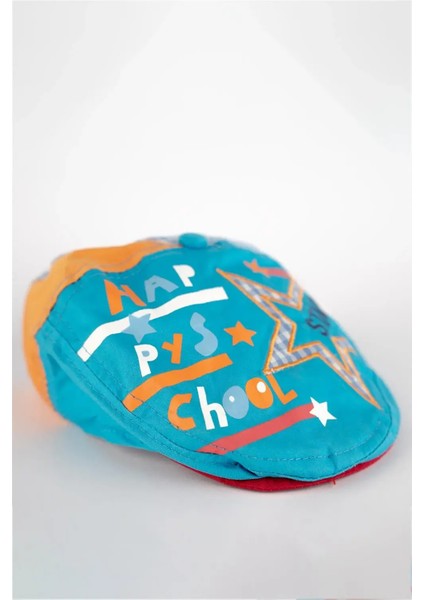 Erkek Çocuk Turkuaz Yıldız Detaylı Kasket Şapka