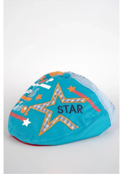 Erkek Çocuk Turkuaz Yıldız Detaylı Kasket Şapka