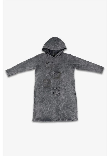 Kadın Gri Mermer Desenli Taşlı Uzun Sweatshirt indirimleri