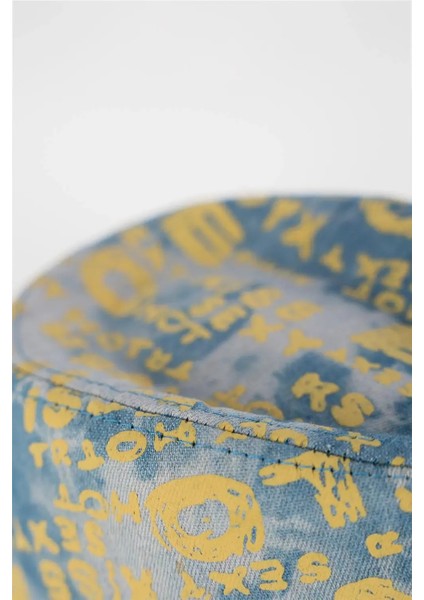 Erkek Çocuk Mavi Sarı Yazı Detaylı Fötr Şapka