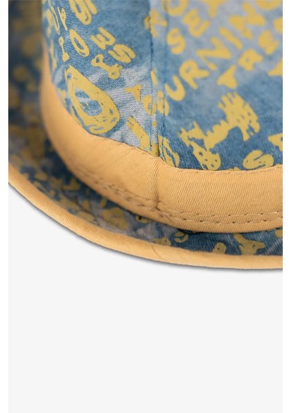 Erkek Çocuk Mavi Sarı Yazı Detaylı Fötr Şapka