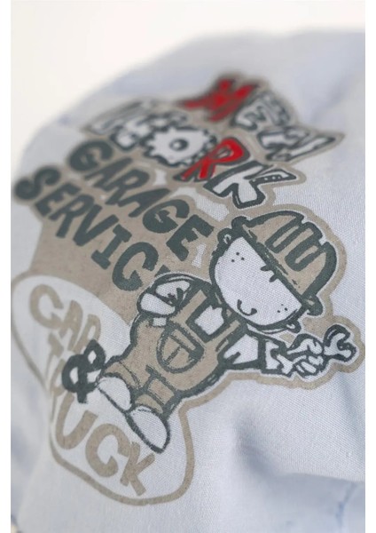 Erkek Çocuk Mavi Resimli Kareli Kasket Şapka