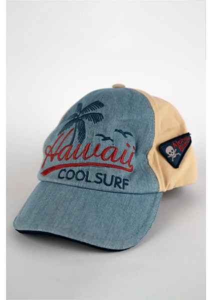 Erkek Çocuk Mavi Krem Yazı Detaylı Şapka indirimleri