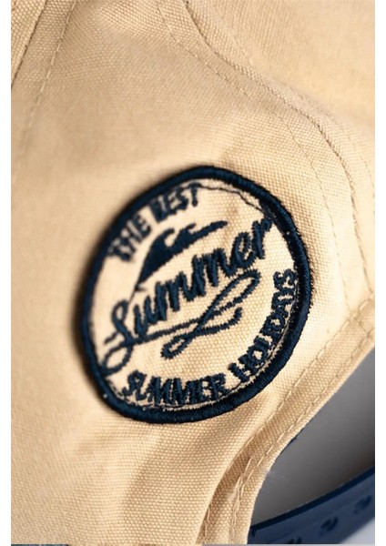 Erkek Çocuk Mavi Krem Yazı Detaylı Şapka