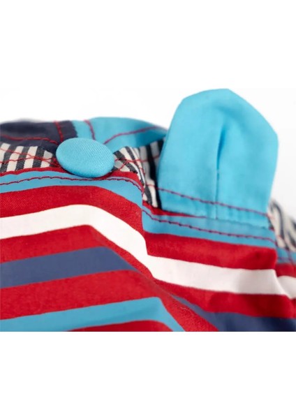 Erkek Çocuk Kırmızı Mavi Çizgili Kulak Detaylı Şapka