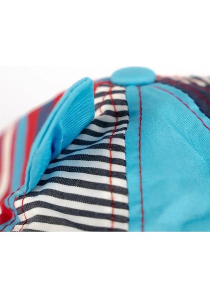 Erkek Çocuk Kırmızı Mavi Çizgili Kulak Detaylı Şapka