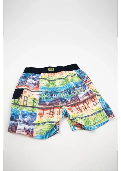 Erkek Çocuk Lacivert Renkli Baskı Detaylı Şort Mayo