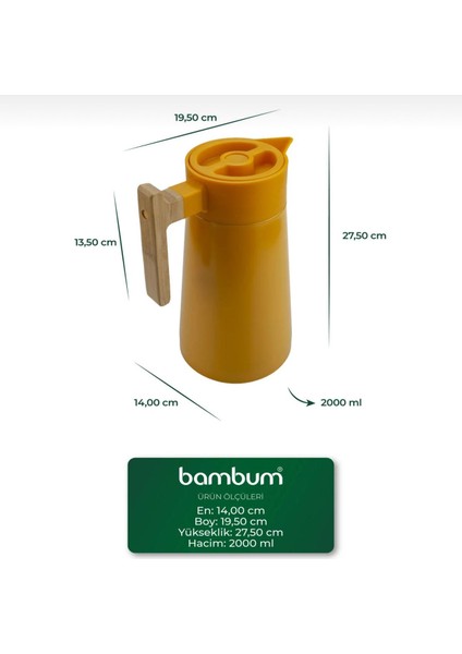 North Bambu Saplı Çelik Termos 2 Litre-Turuncu