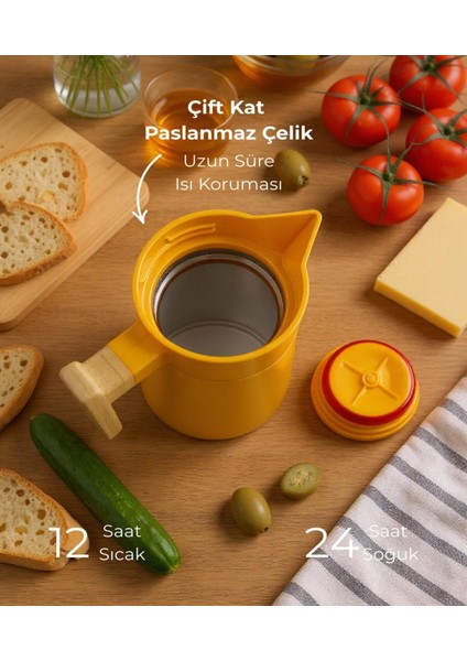 North Bambu Saplı Çelik Termos 2 Litre-Turuncu