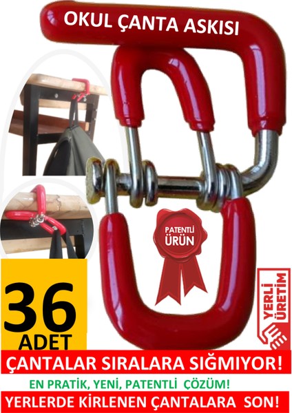 Okul Çanta Askısı 36 Adet Öğrenci Masa Yaylı Askısı Organizer Düzenleyici