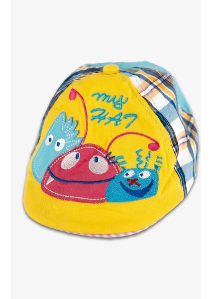 Erkek Çocuk Sarı Canavar Detaylı Kasket Şapka