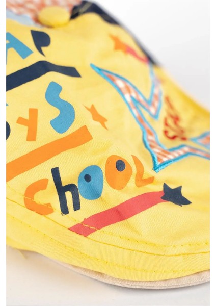 Erkek Çocuk Sarı Yıldız Detaylı Kasket Şapka