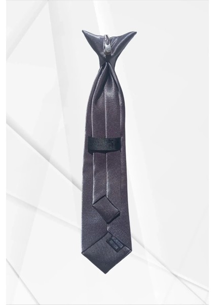 Erkek Çocuk Saten Çelik Gri Renk Kuşgözü Klipsli Kravat