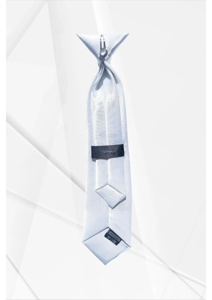 Erkek Çocuk Saten Beyaz Renk Kuşgözü Klipsli Kravat