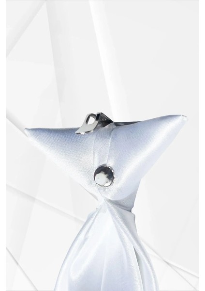 Erkek Çocuk Saten Beyaz Renk Kuşgözü Klipsli Kravat