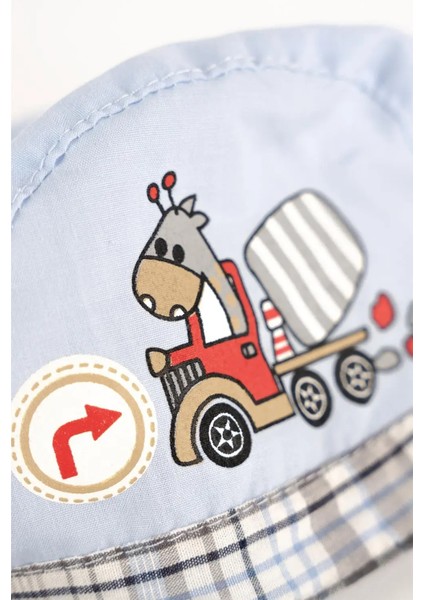 Erkek Çocuk Mavi Kamyon Süren Zürafa Detaylı Şapka