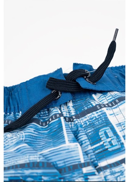 Erkek Çocuk Mavi Yazı Detaylı Şort Mayo