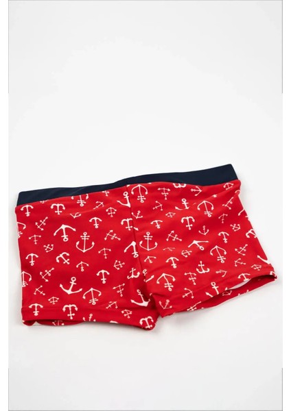 Erkek Bebek Kırmızı Gemi Çapalı Şort Mayo