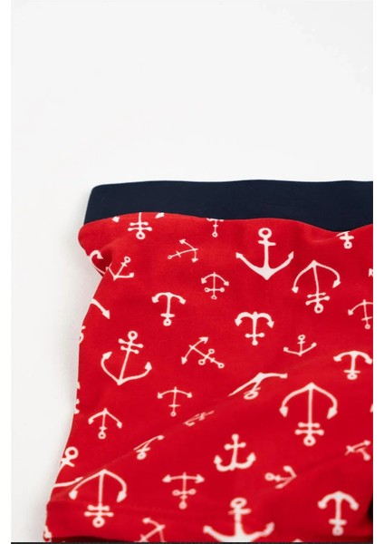 Erkek Bebek Kırmızı Gemi Çapalı Şort Mayo