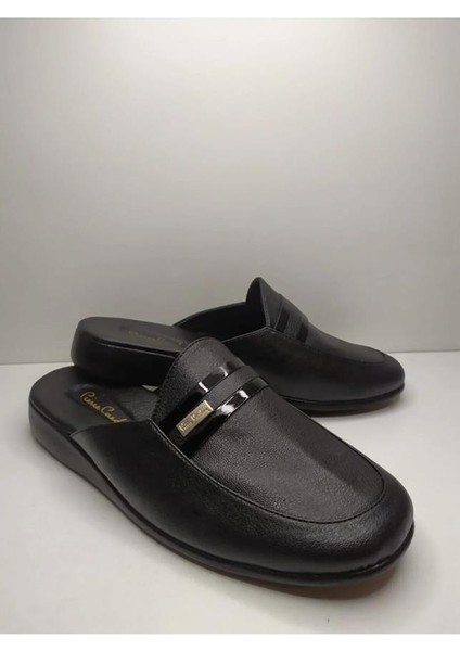 291 Erkek Siyah Armalı Damat Çeyiz Deri Terlik