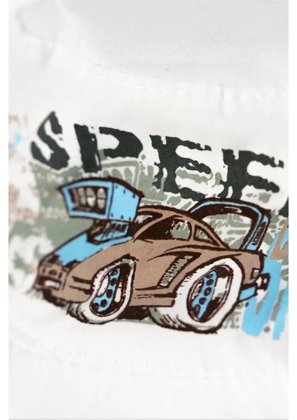 Yarış Araba Baskılı Beyaz Föter