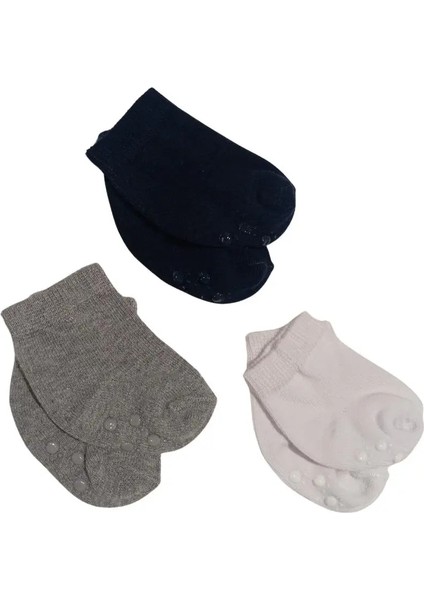 Erkek Bebek Siyah Gri Beyaz Pamuklu Mevsimlik 3'lü Set Kaydırmaz Taban Soket Çorap indirimleri