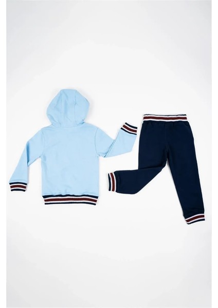 Erkek Çocuk Açık Mavi Lacivert Kapüşonlu Mevsimlik Pamuklu Eşofman Takımı