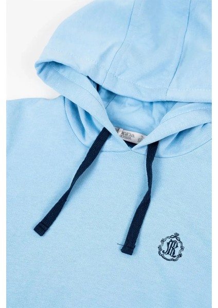 Erkek Çocuk Açık Mavi Lacivert Kapüşonlu Mevsimlik Pamuklu Eşofman Takımı