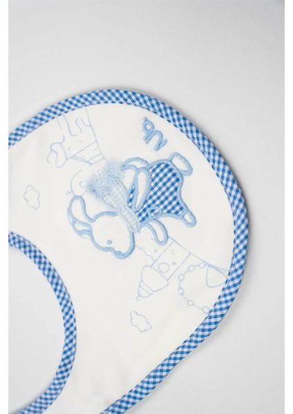 Erkek Bebek Mavi Beyaz Tavşan Detaylı İkili Yaka Önlüğü