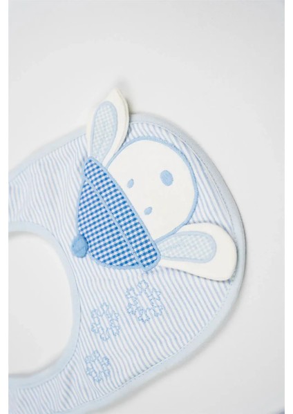 Erkek Bebek Mavi Beyaz Tavşan Detaylı İkili Yaka Önlüğü