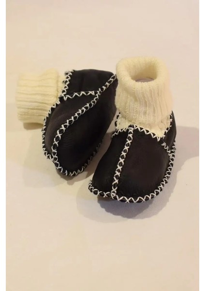 Bebek Siyah Beyaz Çoraplı Kuzu Derisi Patik fırsatları