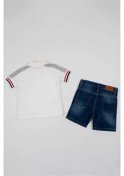 Erkek Bebek Beyaz Polo Yaka Tişört Kot Şort Yazlık Takım