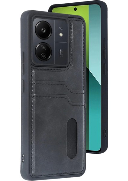 Xiaomi Redmi 13C Kılıf Sara Kartvizitli Deri Kılıf - SIYAH-(5796)