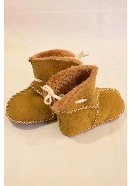 Bebek Sarı Arkadan Bağcıklı Bot Tipi Kuzu Derisi Patik indirimleri