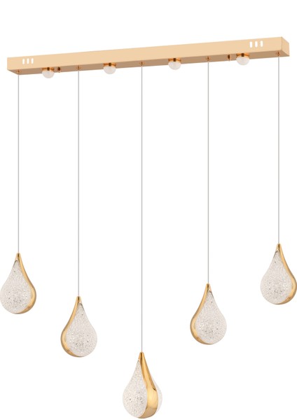 Biana 5'li Sıralı Gold Damla Başlıklı Modern Salon LED Avize fiyatları