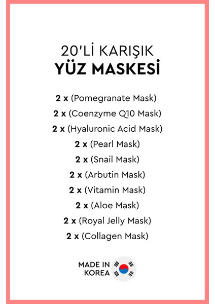 20'li Karışık Yüz Maskesi fiyatları