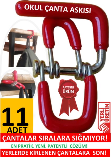 Okul Çanta Askısı 11 Adet Öğrenci Sıra Masa Yaylı Askı Aparatı