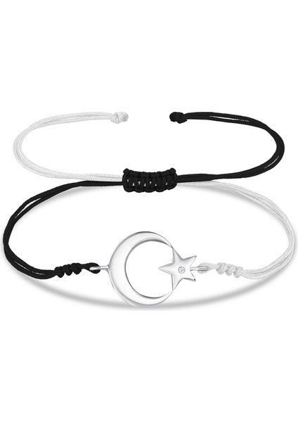 Ay Yıldızlı Bileklik Unisex Siyah Beyaz İpli bbb25