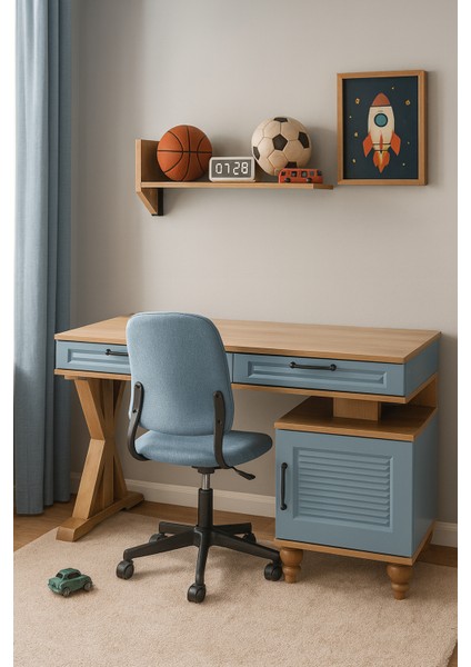 Mavi Mdf Genç Odası Çalışma Masası – Zarif ve Pratik