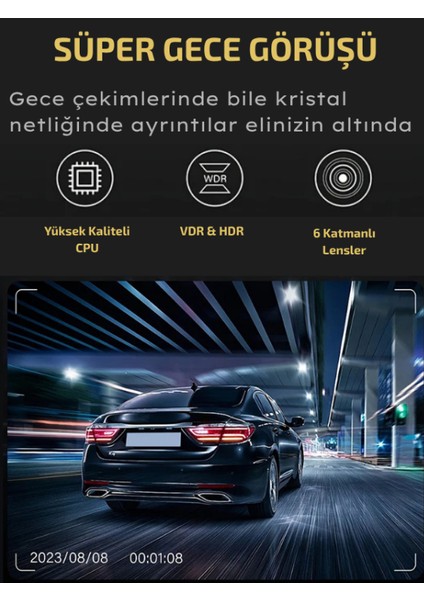 A3298 Wi-Fi Full Hd 3 Kameralı Araç Içi Güvenlik Kamerası 64GB – Ir Gece Görüşü, Ön-Arka-Iç Kayıt,dashcam fırsatları