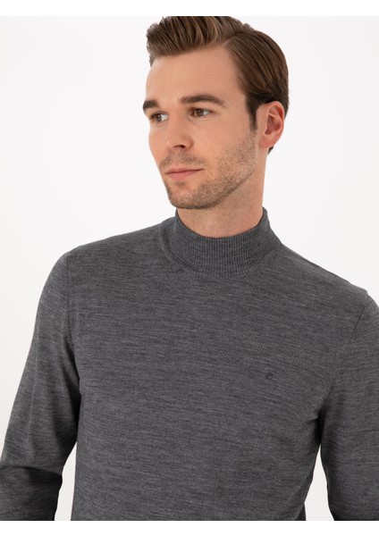 Erkek Füme Slim Fit Yün Karışımlı Yarım Balıkçı Basic Triko Kazak 50315296-VR058