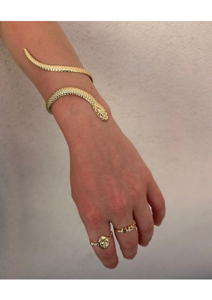 Gold Desenli Yılan Detaylı Paslanmaz Çelik Ayarlanabilir Kadın Pazu Bileklik Kol Kelepçesi Armcuff modelleri
